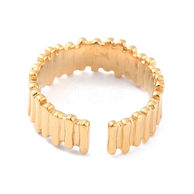 Ion Plating(IP) 304 Stainless Steel Stripe Grooved Cuff Ring RJEW-L103-07G-1