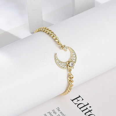 Brass Micro Pave Clear Cubic Zirconia Charm Bracelets LS-BJEW-M050-01G-02-1