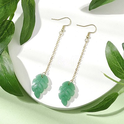 Glass Leaf & 304 Stainless Steel Dangle Earrings for Women EJEW-JE06232-1