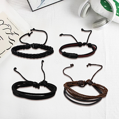 1Bag Mixed Styles Adjustable PU Leather Cord Braided Bracelets for Unisex BJEW-CL0001-47A-1
