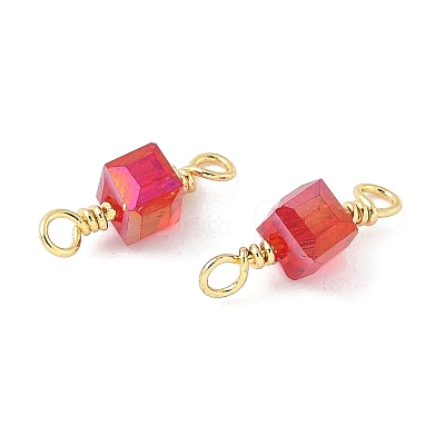Glass Faceted Cube Connector Charms KK-C097-10G-03-1