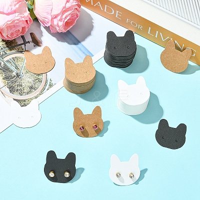 100Pcs Cat Shaped Paper Earring Display Cards EDIS-YW0001-09A-1