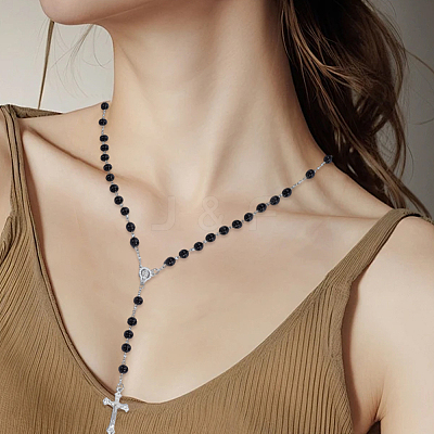 2Pcs Plastic Imitation Pearl Rosary Bead Necklaces for Easter NJEW-GO0001-09-1