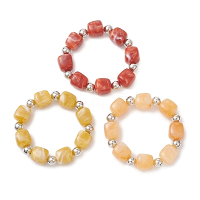 3Pcs Two Tone Acrylic & CCB Plastic Cuboid Beaded Stretch Bracelets for Women BJEW-JB13302-01-1