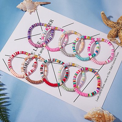20Pcs 20 Colors Handmade Polymer Clay Heishi Surfer Stretch Bracelets Set with Synthetic Hematite BJEW-SW00044-1
