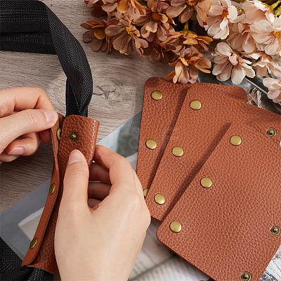 4Pcs Rectangle PU Leather Bag Handles Protective Sleeve FIND-GF0006-48A-1