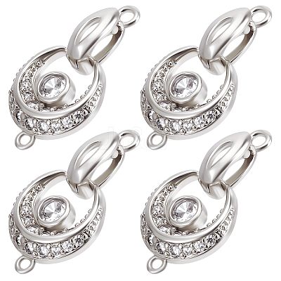6Pcs Brass Micro Pave Clear Cubic Zirconia Fold Over Clasps KK-BBC0028-91-1