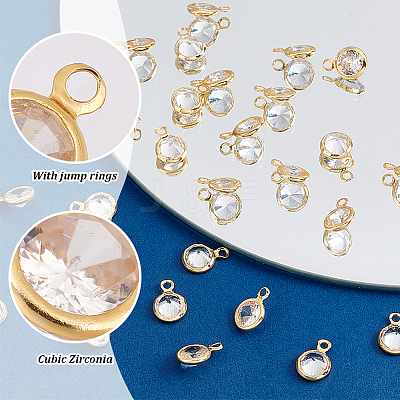 30Pcs Brass Micro Pave Cubic Zirconia Pendants KK-PH0010-12-1
