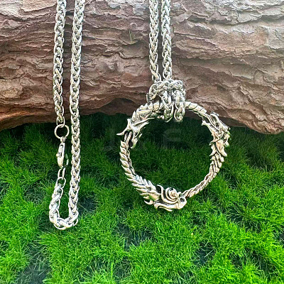 Vintage Alloy Viking Dragon Ring Pendant Necklaces for Men WG083D8-01-1
