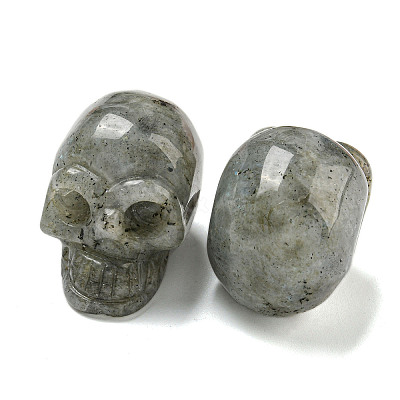 Halloween Natural Labradorite Skull Figurines DJEW-L021-01F-1