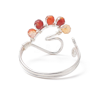 Natural Mixed Gemstone Beaded Heart Open Cuff Ring RJEW-JR00567-1