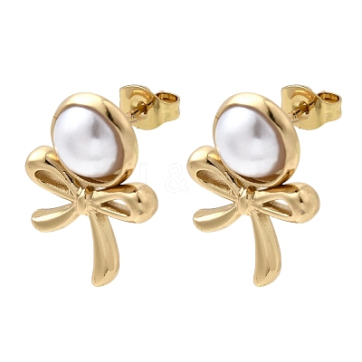 201 Stainless Steel ABS Plastic Pearl Stud Earrings EJEW-Z151-13G-04-1