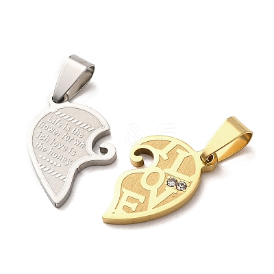304 Stainless Steel Rhinestone Split Pendants STAS-F368-21GP-1
