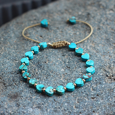 Bohemian Dyed Natural Imperial Jasper Heart Bead Braided Bead Bracelets for Women FS-WG782CA-12-1