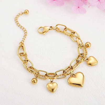 Stainless Steel Heart Charm Bracelets for Women BJEW-BB69676-I-1