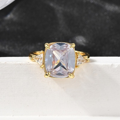 Brass Micro Pave Cubic Zirconia Finger Rings for Women RJEW-F181-11G-1