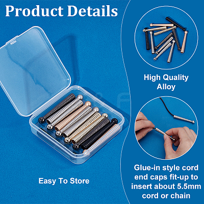 12Pcs 6 Colors Alloy Cord End FIND-ME0001-10-1