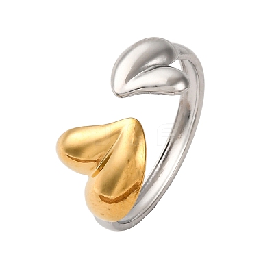304 Stainless Steel Double Color Cuff Rings RJEW-S635-01GP-R-1