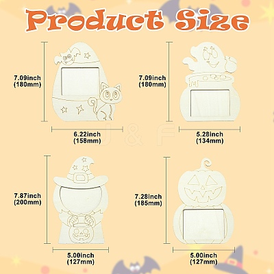 4 Bags 4 Styles Halloween Unfinished Wood Photo Frames WOOD-CJ0002-63-1
