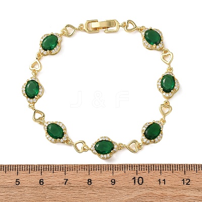 Heart & Oval Brass Micro Pave Cubic Zirconia Link Chain Bracelets for Women BJEW-A163-03G-04-1