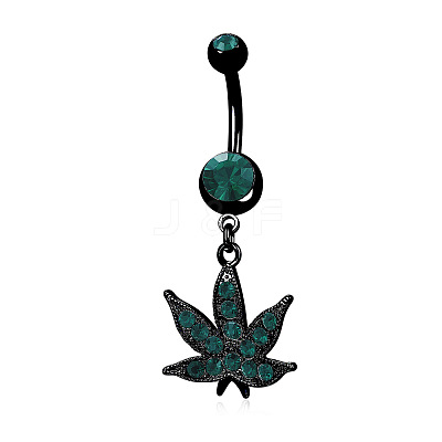 Maple Leaf 316L Surgical Stainless Steel Pave Teal Cubic Zirconia Curved Barbell Dangle Belly Rings FS-WG72B10-01-1