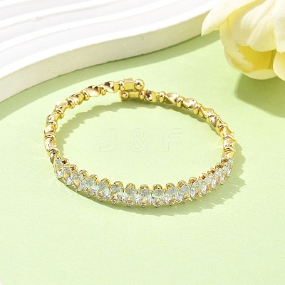Oval Brass Micro Pave Cubic Zirconia Cuff Bangles & Rings Sets for Women SJEW-R002-06G-08-1