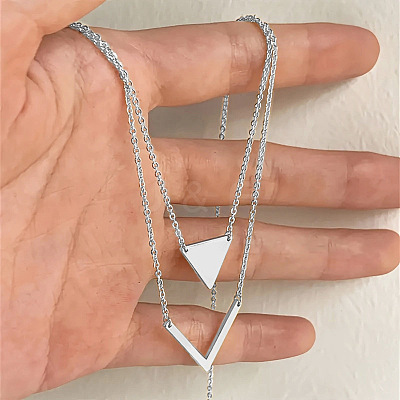 Triangle & Letter V Pendant Alloy Double Layer Necklaces for Women FS-WGE5888-01-1