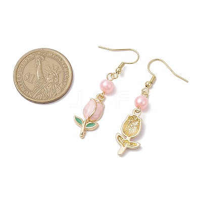 Valentine's Day Alloy Enamel Flower Dangle Earrings EJEW-JE06273-02-1
