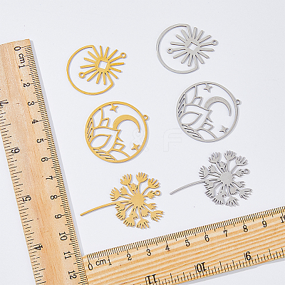 12Pcs 6 Style 201 Stainless Steel Pendants STAS-DC0014-35-1