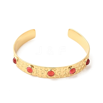 Tomato Cubic Zirconia Open Cuff Bangle BJEW-G652-02G-1