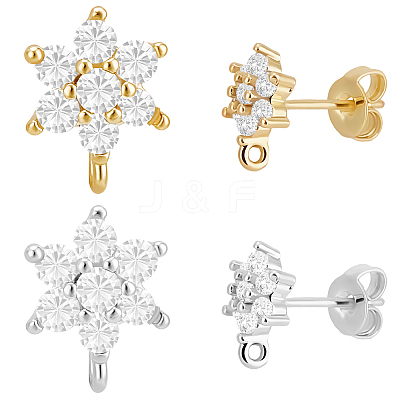 6 Pairs 2 Colors Brass Micro Pave Cubic Zirconia Stud Earring Findings ZIRC-BBC0003-24A-1