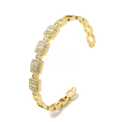 Clear Cubic Zirconia Rectangle Open Cuff Bangle BJEW-A136-04G-1