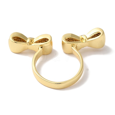 Bowknot Brass Micro Pave Clear Cubic Zirconia Open Cuff Rings for Women RJEW-C098-15G-1