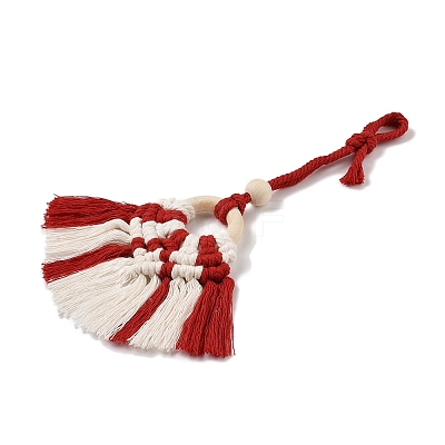 Handmade Macrame Nylon Thread Pendant Decorations with Wood Beads HJEW-P019-03B-1