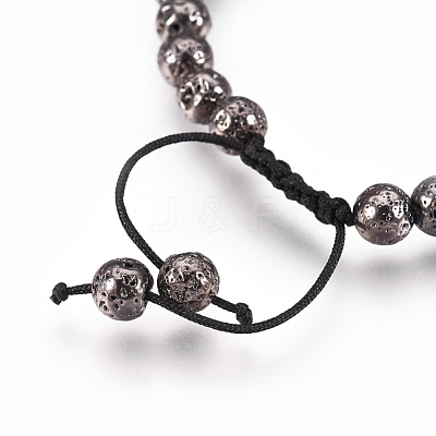 Electroplated Natural Lava Rock Braided Bead Bracelets BJEW-O162-H-1