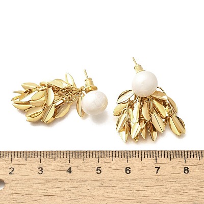 Brass Leaf Stud Earrings LS-EJEW-A121-11G-1