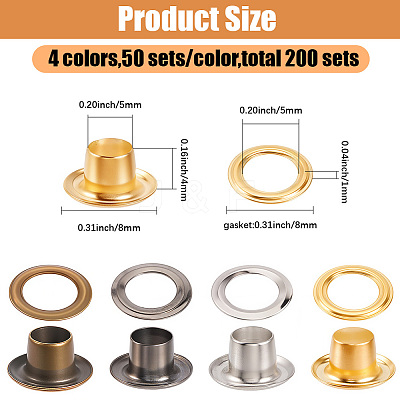 200 Sets 4 Colors Iron Grommet Eyelet Findings SCRA-GF0001-10A-04-1