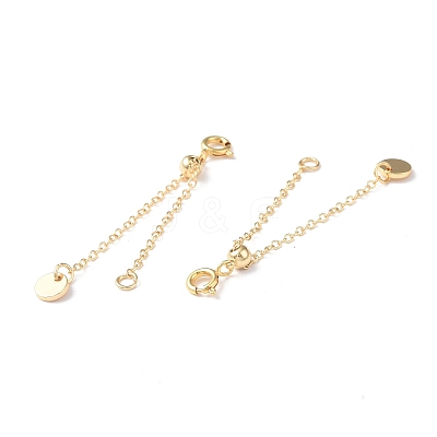 Brass Cable Chain Extenders with Flat Round Charm X-KK-I702-48G-1