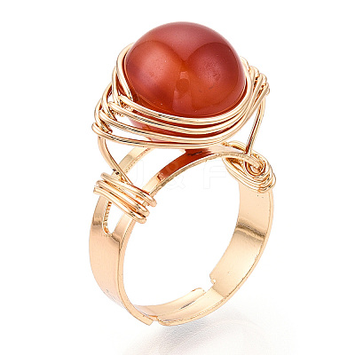 Natural Howlite & Citrine & Tiger Eye & Natural Carnelian & Amethyst & Lapis Lazuli Round Finger Rings RJEW-T019-01-KC-1-1