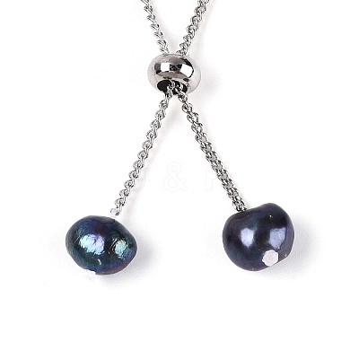 Adjustable Natural Pearl with Brass Chain Slider Bracelets for Women Girl BJEW-T022-16B-1