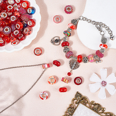 90Pcs 15 Styles Red Series Transparent Resin European Beads RPDL-SP0001-06-1