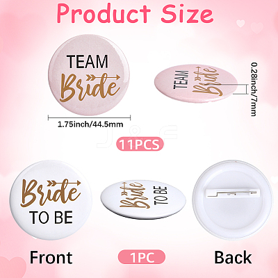 12Pcs Tinplate & Plastic Bride Badges for Wedding Party Bridal Shower Decoration AJEW-SC0032-08B-1