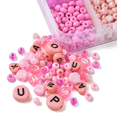 DIY Flat Round & Heart Acrylic & Glass Seed Beads Jewelry Making Findings Kits DIY-FS0006-43A-1