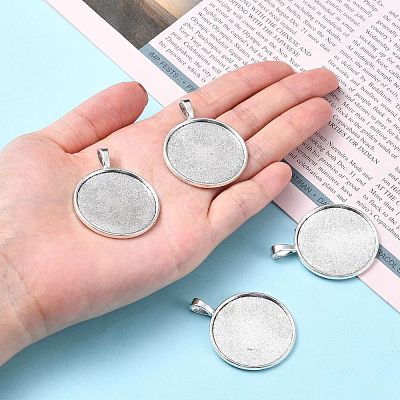Tibetan Style Alloy Flat Round Pendant Cabochon Settings TIBEP-M022-15AS-1