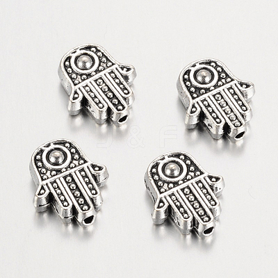 Tibetan Style Alloy Hamsa Hand/Hand of Fatima/Hand of Miriam Beads X-TIBEB-7722-AS-RS-1