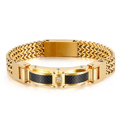 304 Stainless Steel Pave Cubic Zirconia Wheat Chain Bracelets for Men's FS-WGC4B47-07-1
