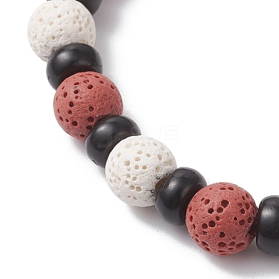 Natural Lava Rock & Coconut Shell Beaded Stretch Bracelets for Women Men BJEW-JB12470-01-1