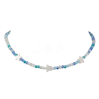 2Pcs 2 Color Glass & Natural Shell Star Beaded Necklaces Set NJEW-JN04646-02-1