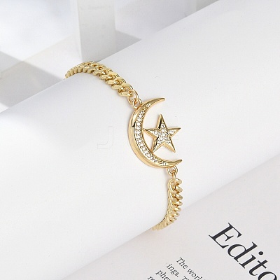 Brass Micro Pave Clear Cubic Zirconia Charm Bracelets BJEW-M050-01G-01-1