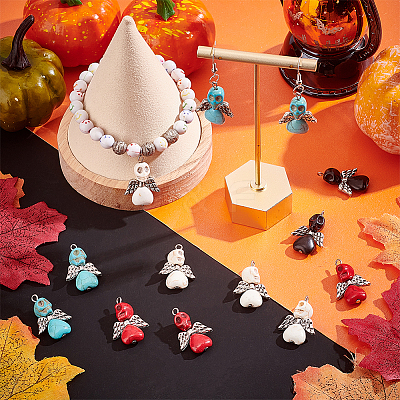 60Pcs 4 Colors Halloween Dyed Synthetic Turquoise Pendants FIND-AR0003-26-1